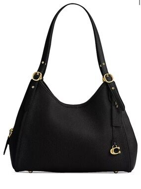 Coach Bella Black Leather Shoulder Bag with Gold Hardware